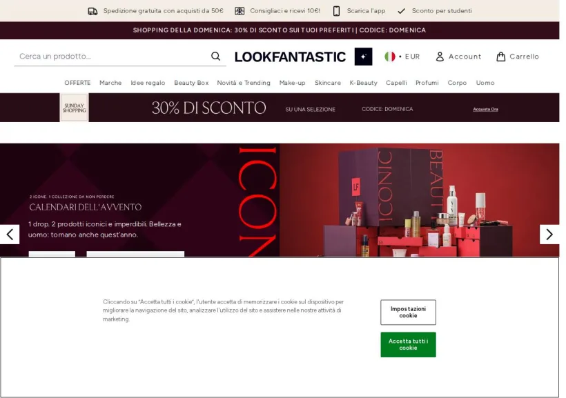 Schermata della pagina offerta di Look Fantastic