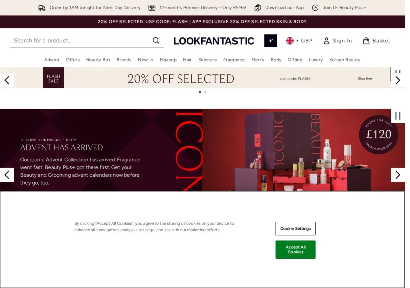 Schermata della pagina offerta di Look Fantastic