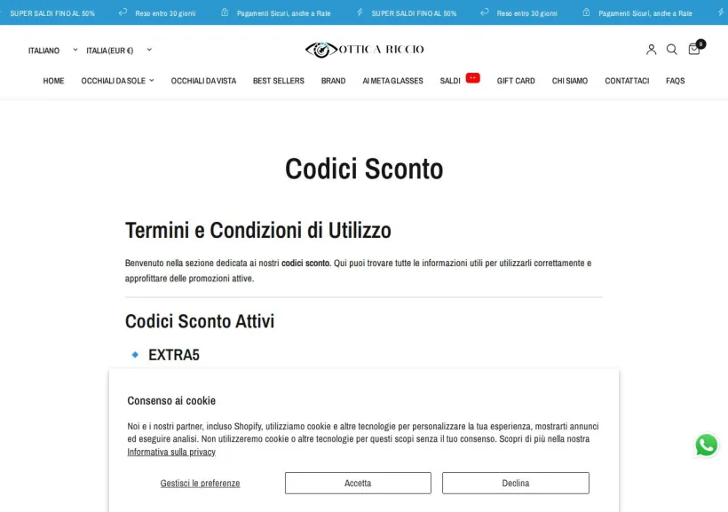 Schermata della pagina offerta di Ottica Riccio