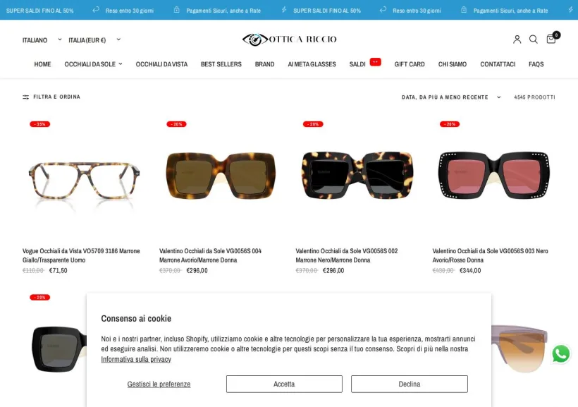 Schermata della pagina offerta di Ottica Riccio