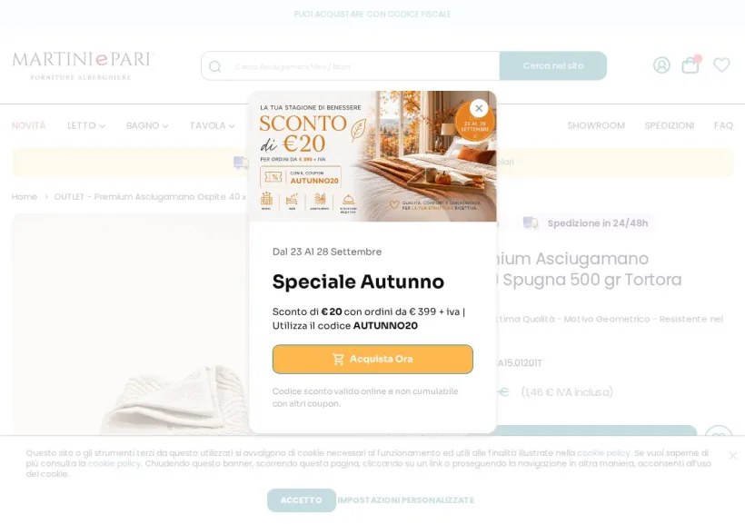 Schermata della pagina offerta di Martini e Pari
