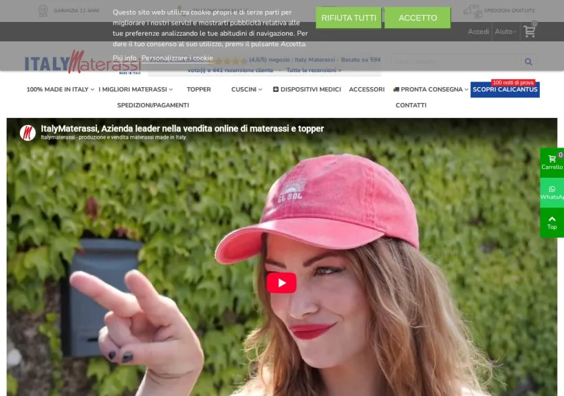 Schermata della pagina offerta di ItalyMaterassi