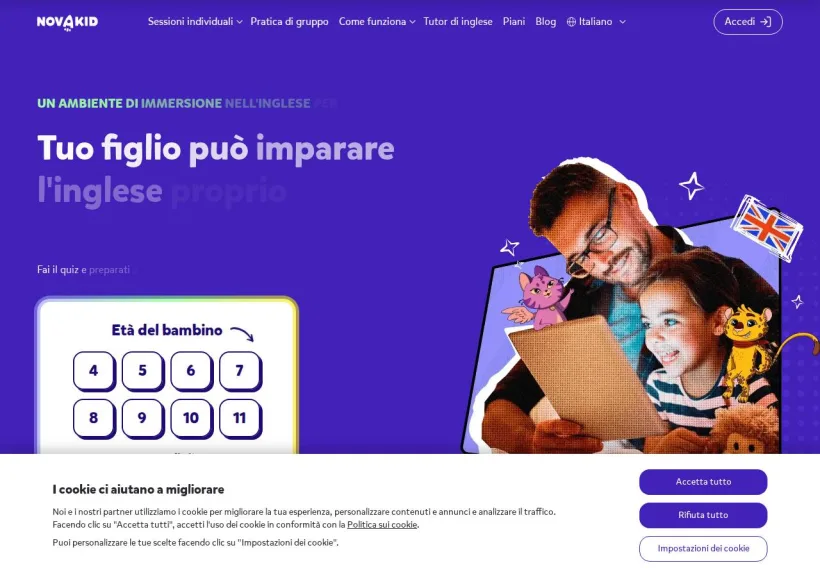 Schermata della pagina offerta di Novakid