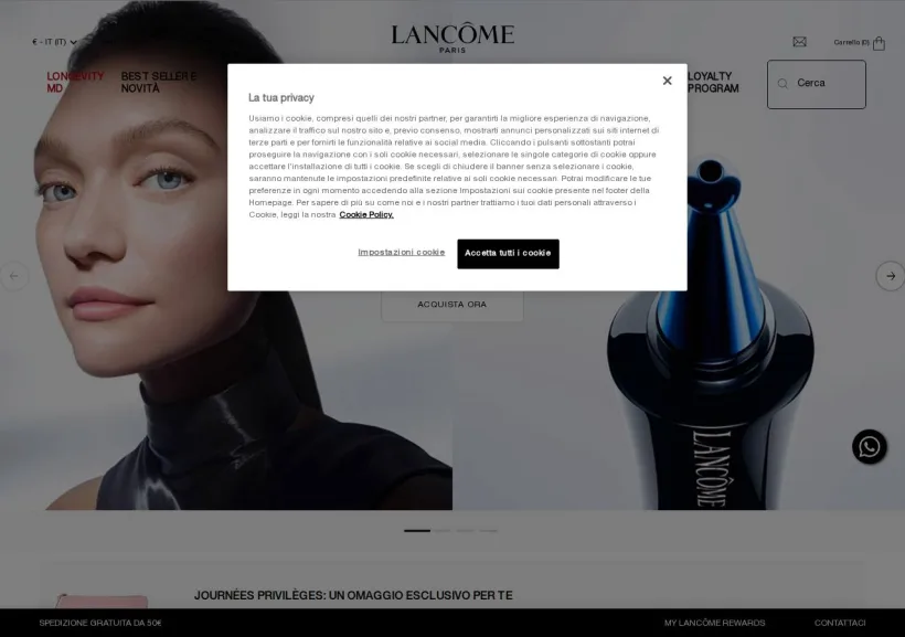 Schermata della pagina offerta di Lancome 