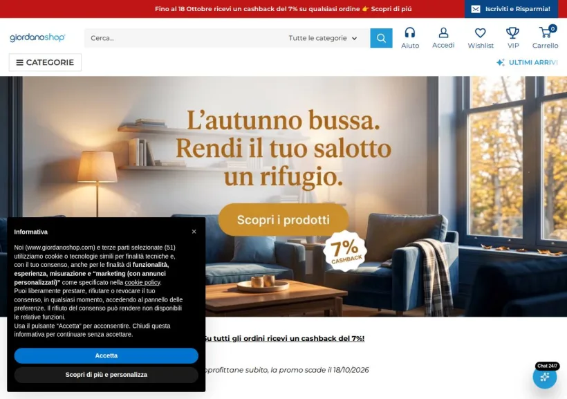 Schermata della pagina offerta di GiordanoShop