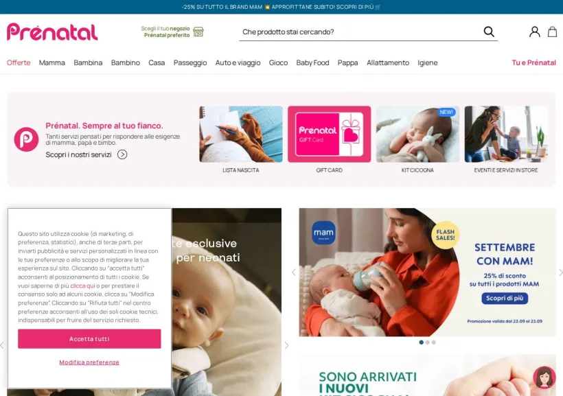 Schermata della pagina offerta di Prenatal