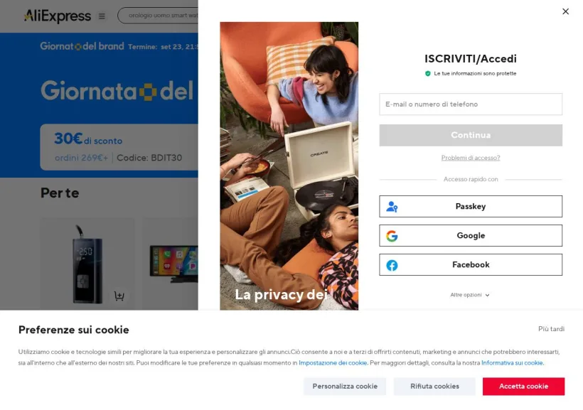 Schermata della pagina offerta di AliExpress