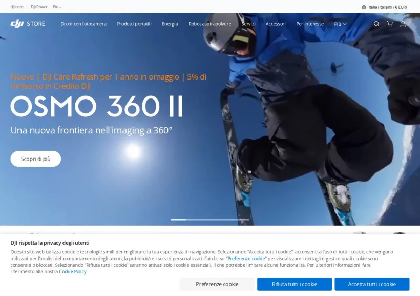 Schermata della pagina offerta di DJI