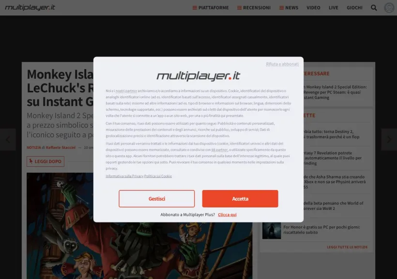 Schermata della pagina offerta di MultiPlayer
