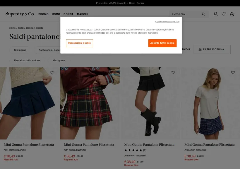 Schermata della pagina offerta di Superdry