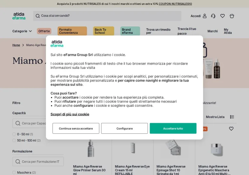 Schermata della pagina offerta di eFarma