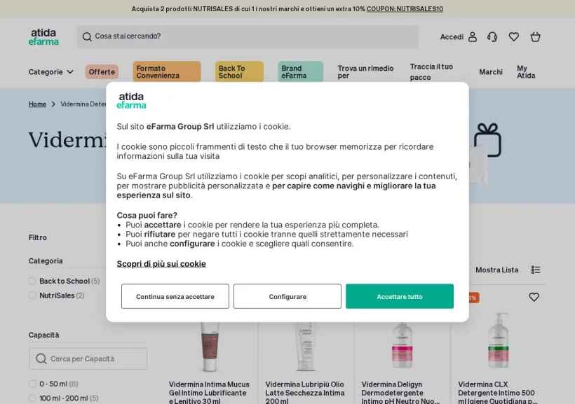 Schermata della pagina offerta di eFarma