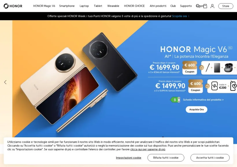 Schermata della pagina offerta di Honor 
