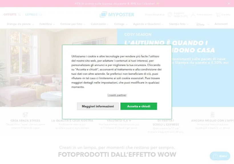 Schermata della pagina offerta di Myposter