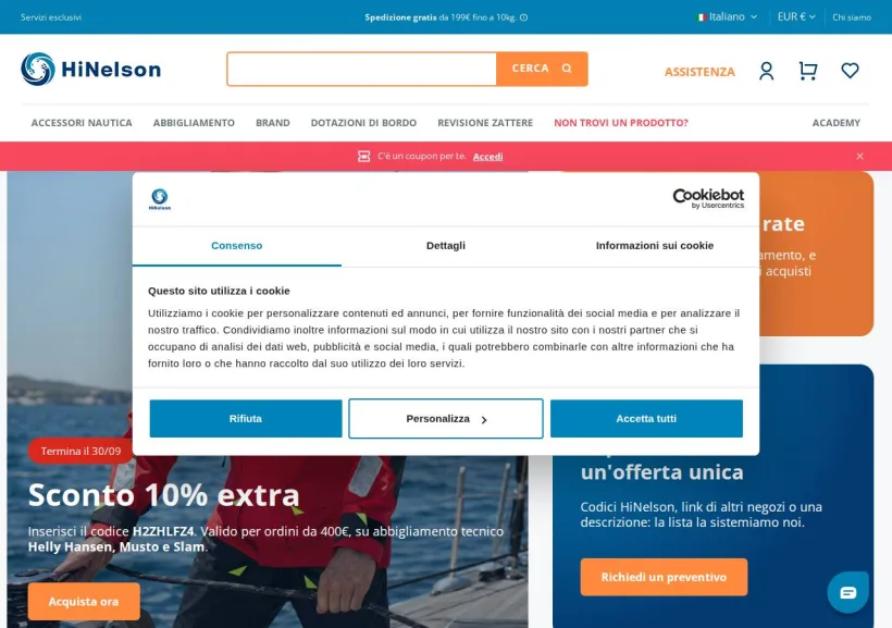 Schermata della pagina offerta di HiNelson
