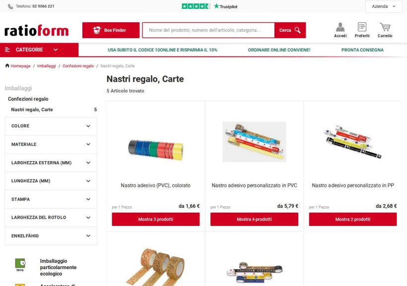 Schermata della pagina offerta di Ratioform