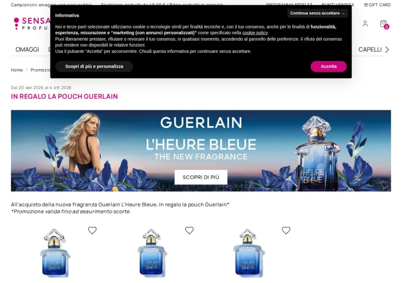 Schermata della pagina offerta di SensationProfumerie
