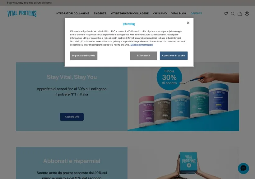 Schermata della pagina offerta di Vital Proteins