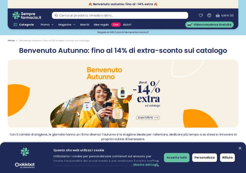 Schermata della pagina offerta di Semprefarmacia