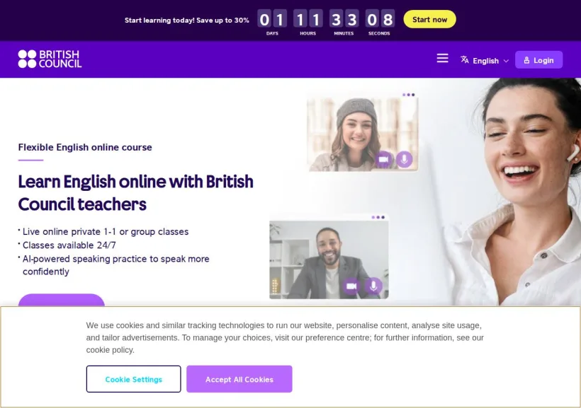 Schermata della pagina offerta di British Council