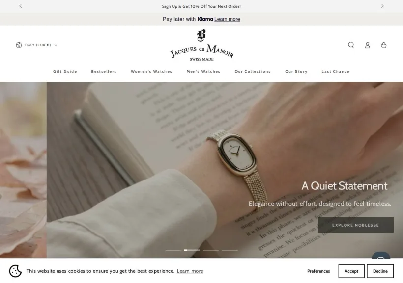 Schermata della pagina offerta di Jacques du Manoir