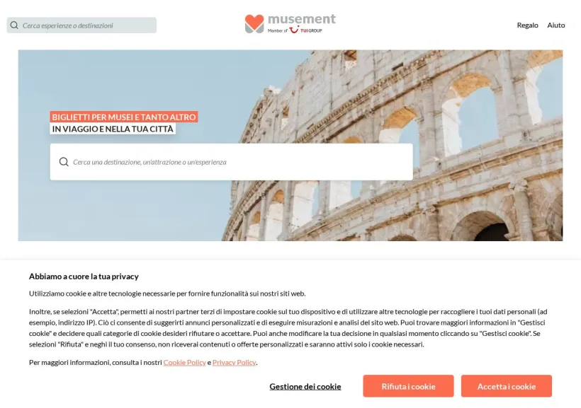 Schermata della pagina offerta di Musement