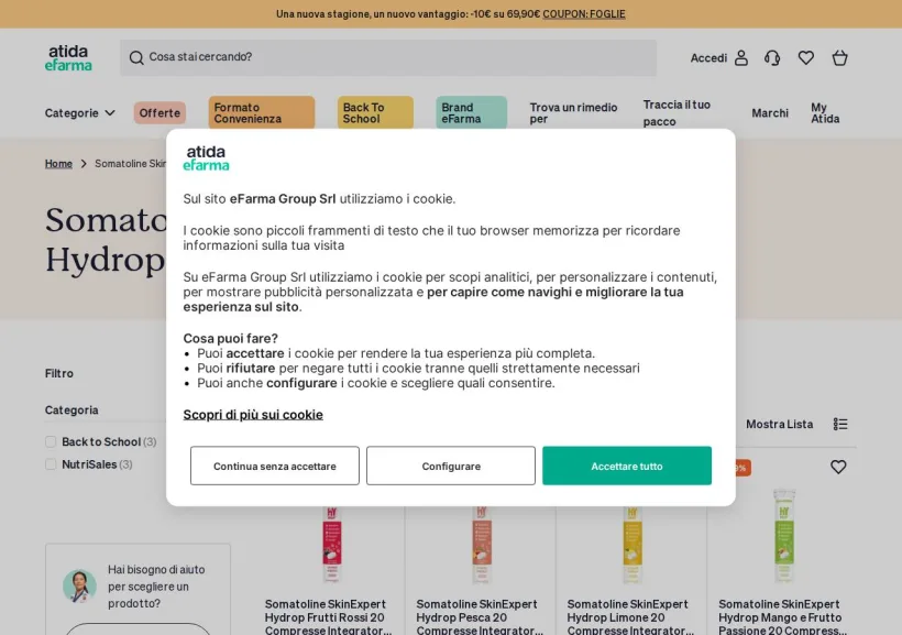 Schermata della pagina offerta di eFarma