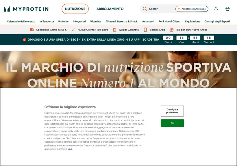 Schermata della pagina offerta di MyProtein