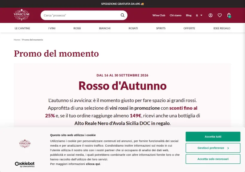 Schermata della pagina offerta di Vinicum
