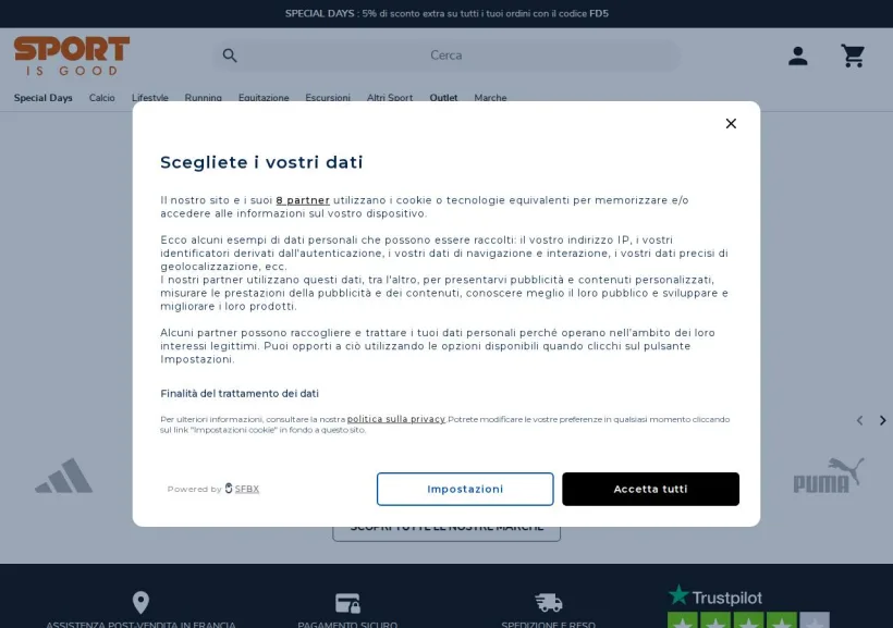 Schermata della pagina offerta di Sport is good