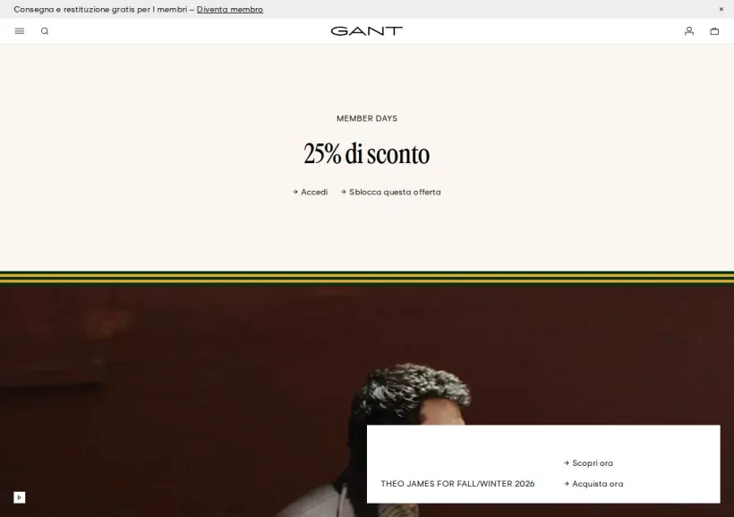 Schermata della pagina offerta di Gant
