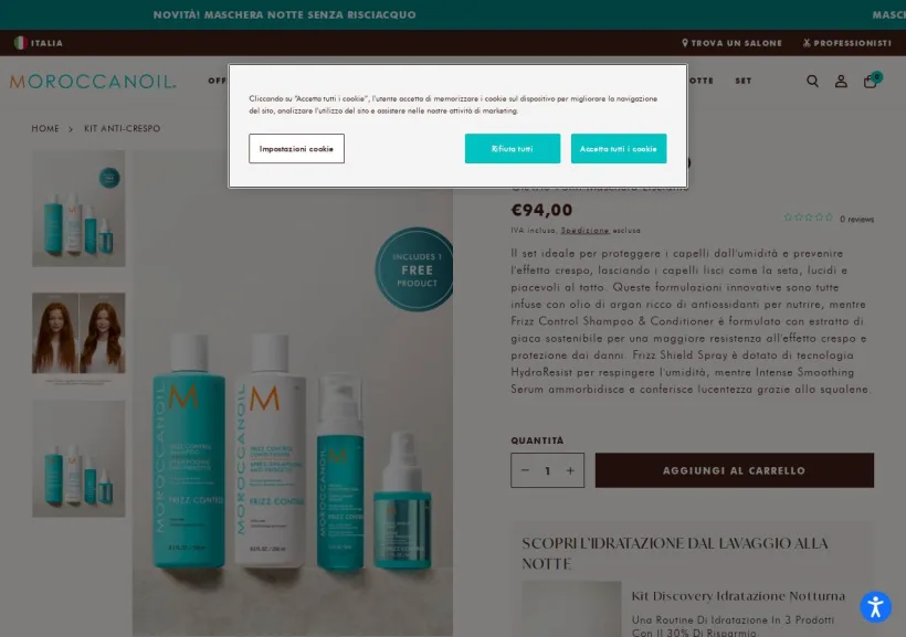 Schermata della pagina offerta di Moroccanoil
