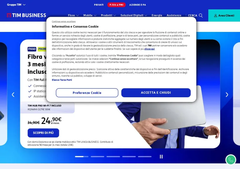 Schermata della pagina offerta di TIM BUSINESS