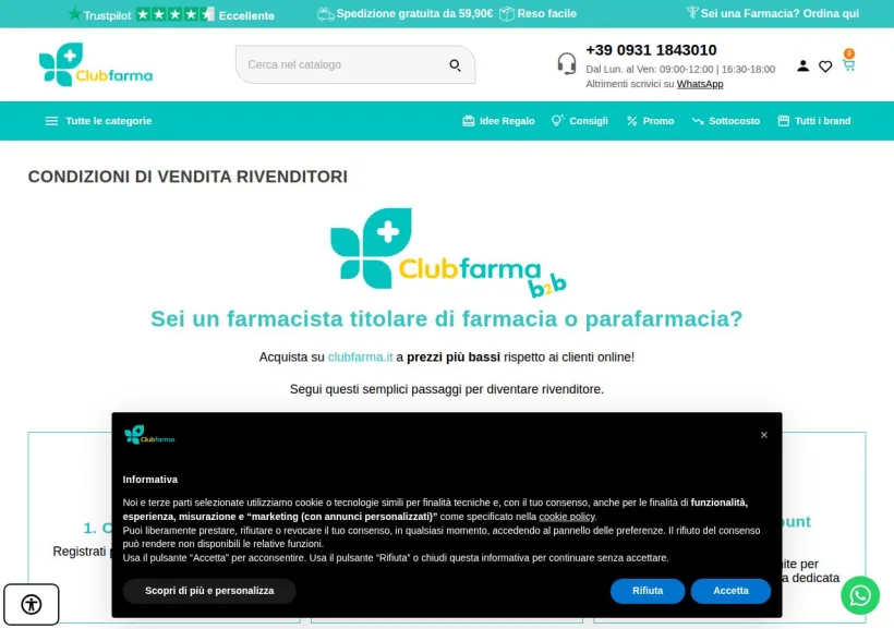 Schermata della pagina offerta di Clubfarma