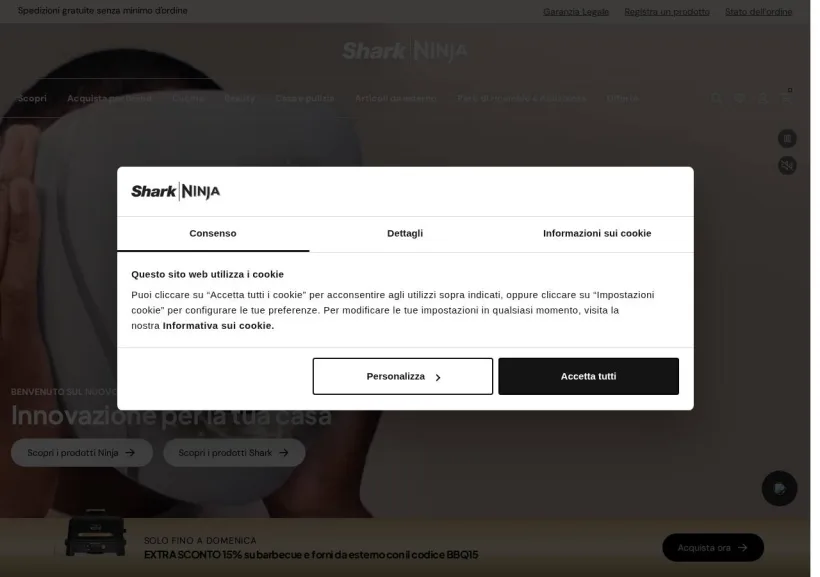 Schermata della pagina offerta di Shark