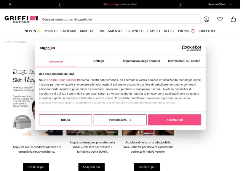 Schermata della pagina offerta di Griffi
