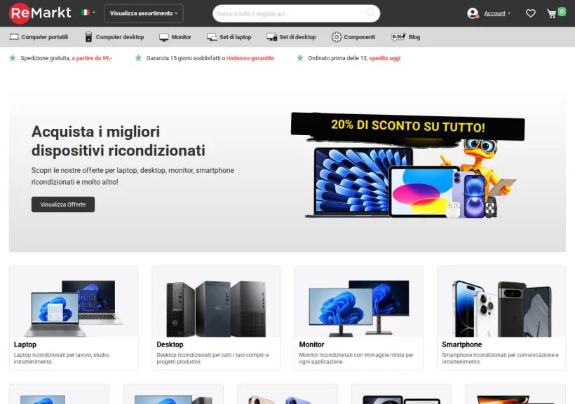 Schermata della pagina offerta di Remarkt