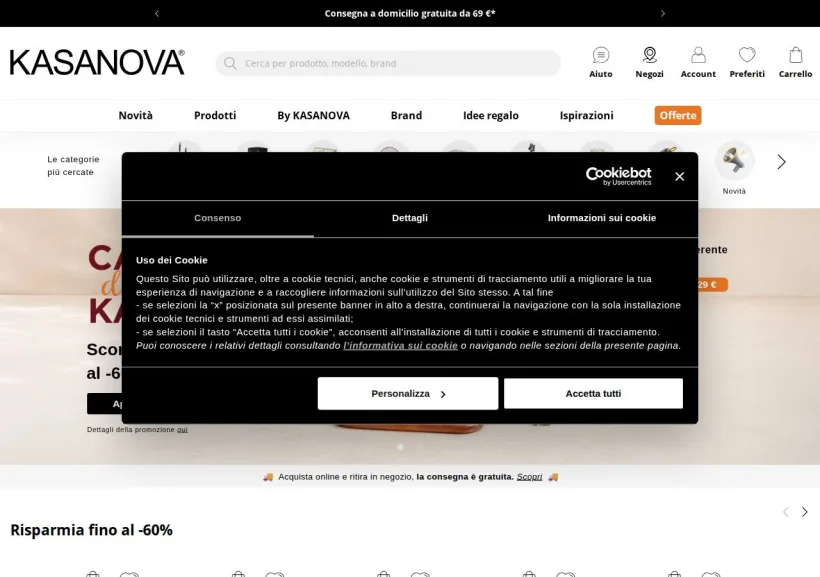 Schermata della pagina offerta di Kasanova