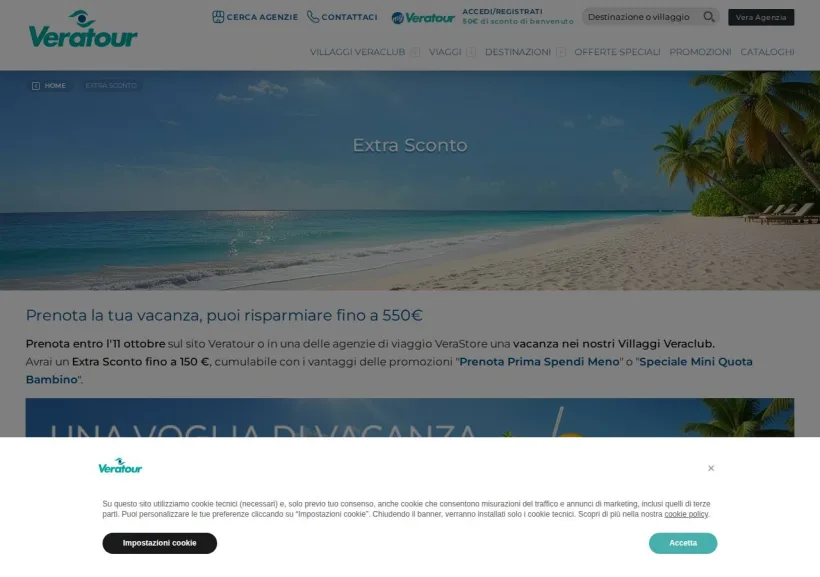 Schermata della pagina offerta di Veratour
