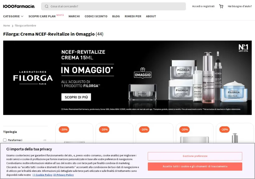 Schermata della pagina offerta di 1000Farmacie