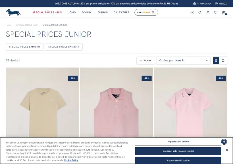 Schermata della pagina offerta di Harmont & Blaine