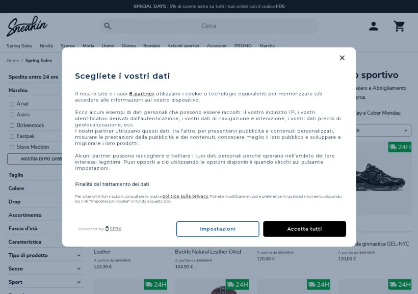 Schermata della pagina offerta di Sneakin