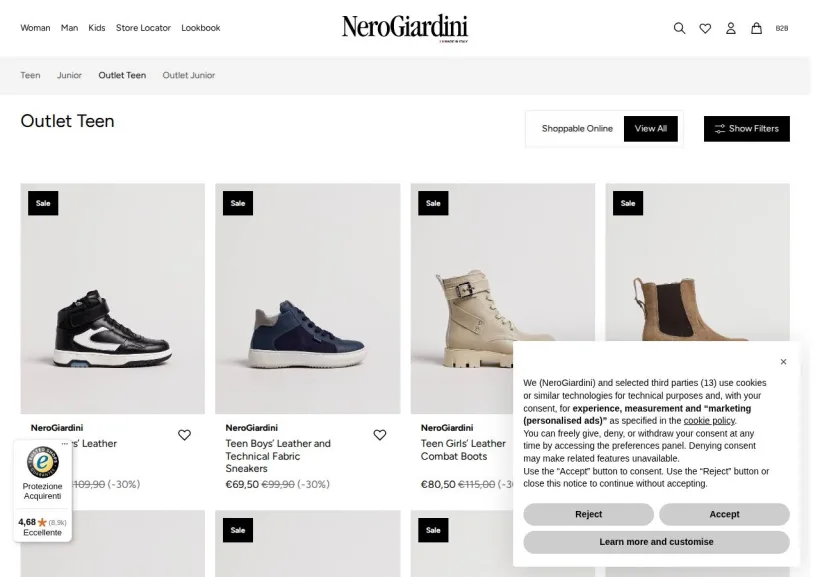 Schermata della pagina offerta di NeroGiardini