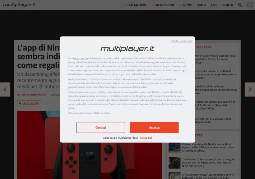Schermata della pagina offerta di MultiPlayer
