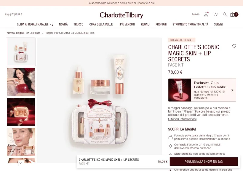 Schermata della pagina offerta di Charlotte Tilbury
