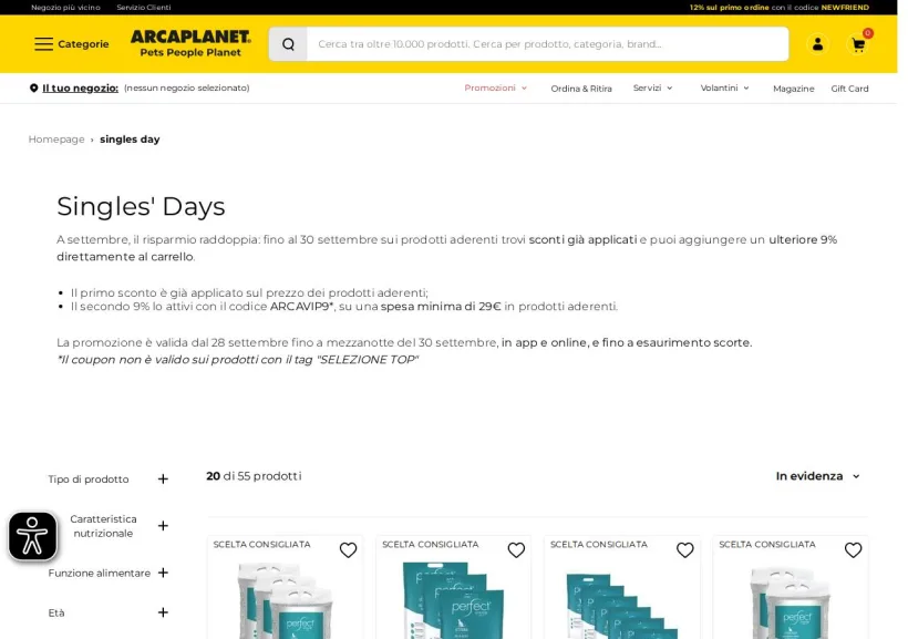 Schermata della pagina offerta di Arcaplanet