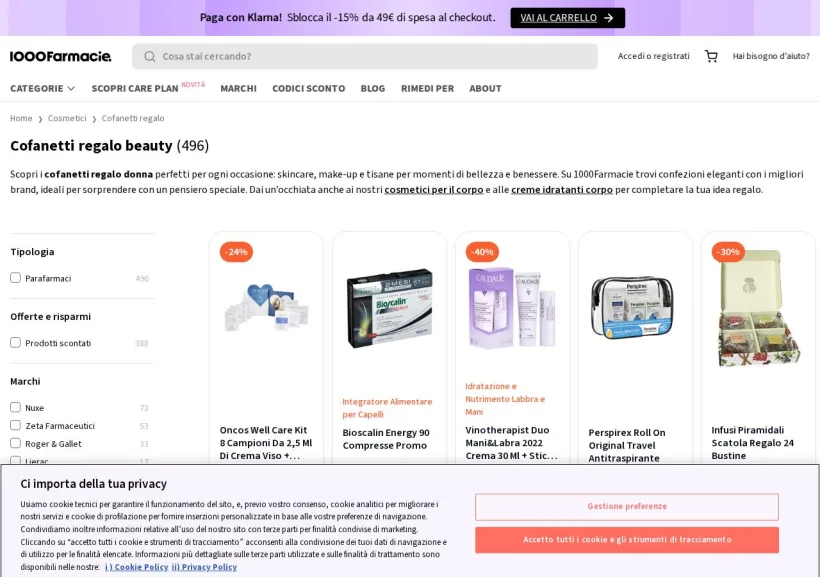 Schermata della pagina offerta di 1000Farmacie