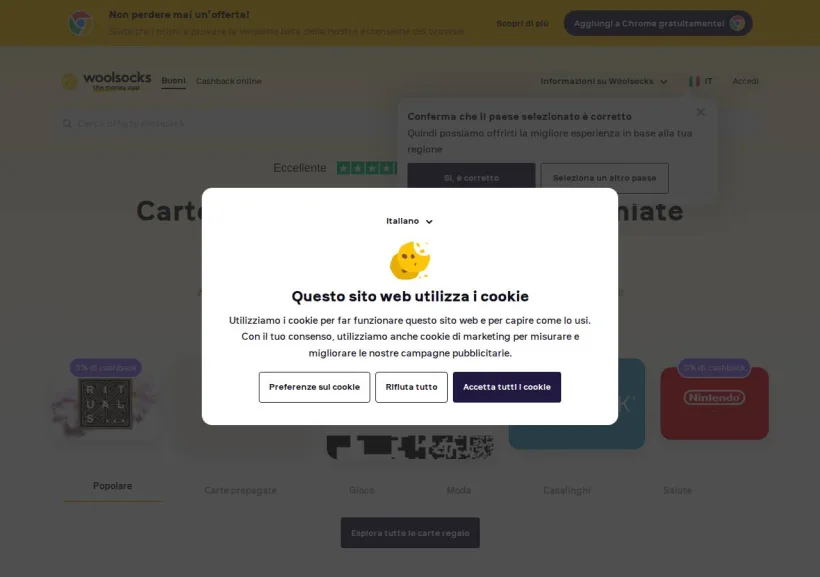 Schermata della pagina offerta di Woolsocks