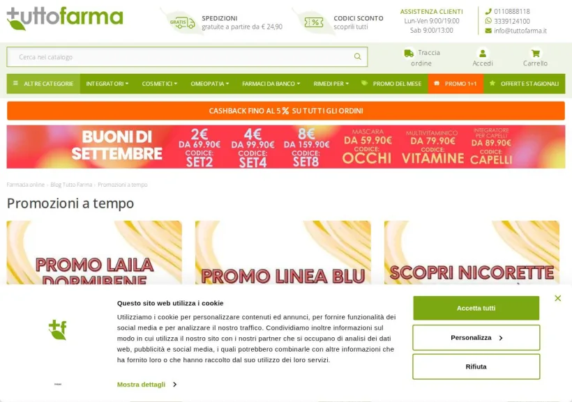 Schermata della pagina offerta di Tuttofarma