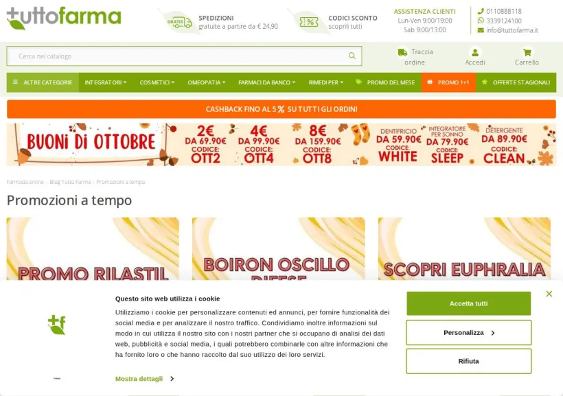 Schermata della pagina offerta di Tuttofarma
